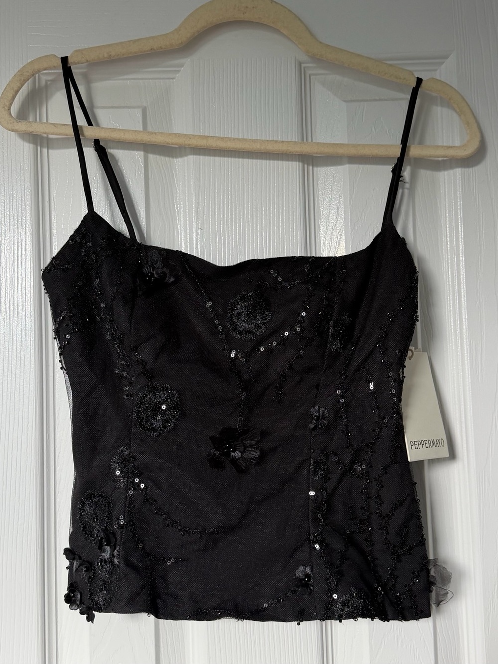 NWT Peppermayo Love Me Hard Black Sequin Floral Top